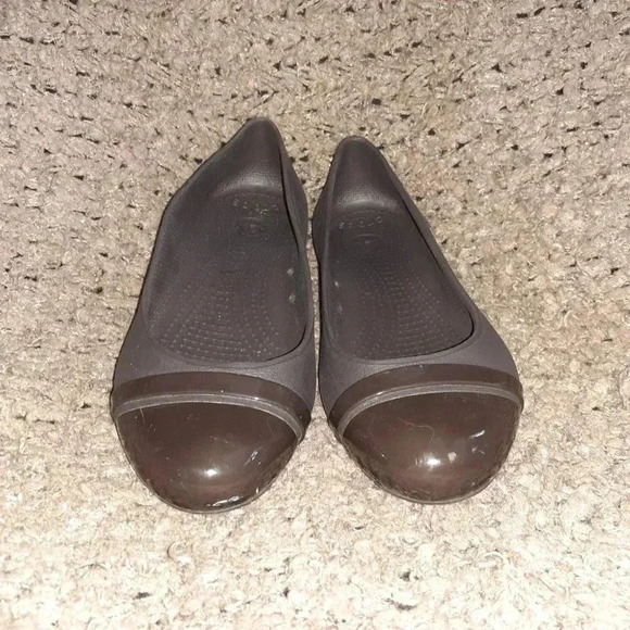CROCS-Shiny Brown Cap Toe-Dark Brown-Slip On-Ballet Flats-6M-Excellent - Picture 3 of 7